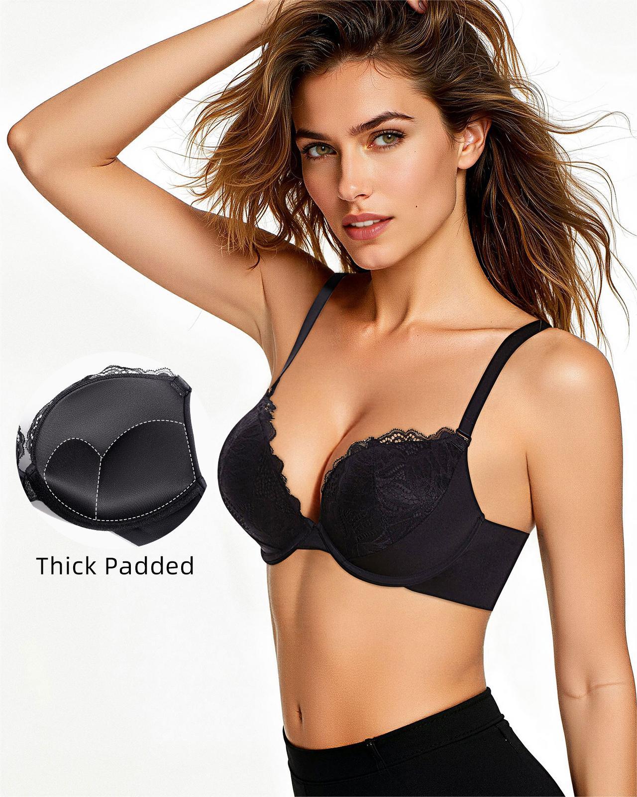 Padded Push Up V Neck Lace Underwire T-Shirt Bra
