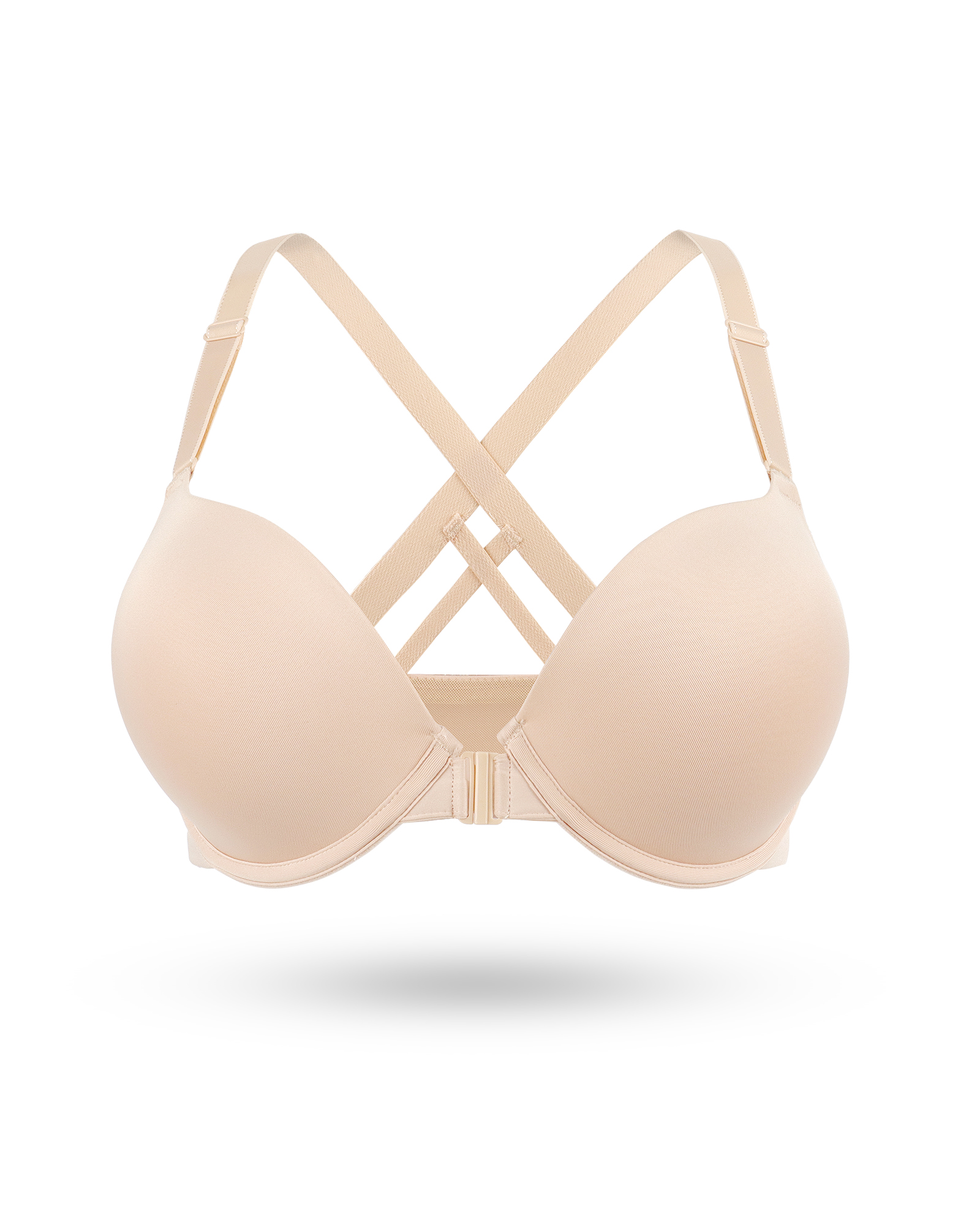 Front Closure Push Up Padded Seamless Criss-cross Back Underwire Bra