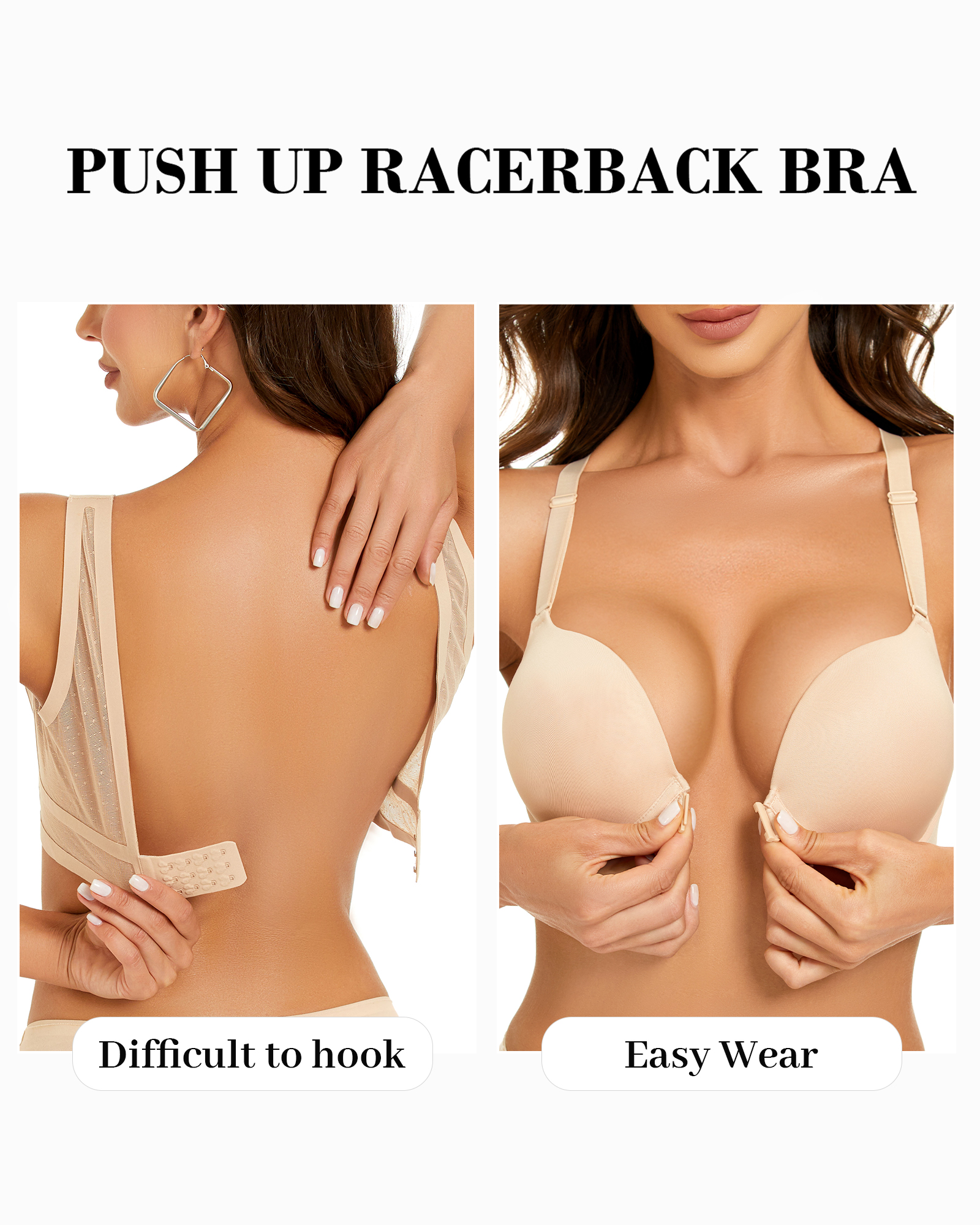 Front Closure Push Up Padded Seamless Lace Racerback Underwire Bra