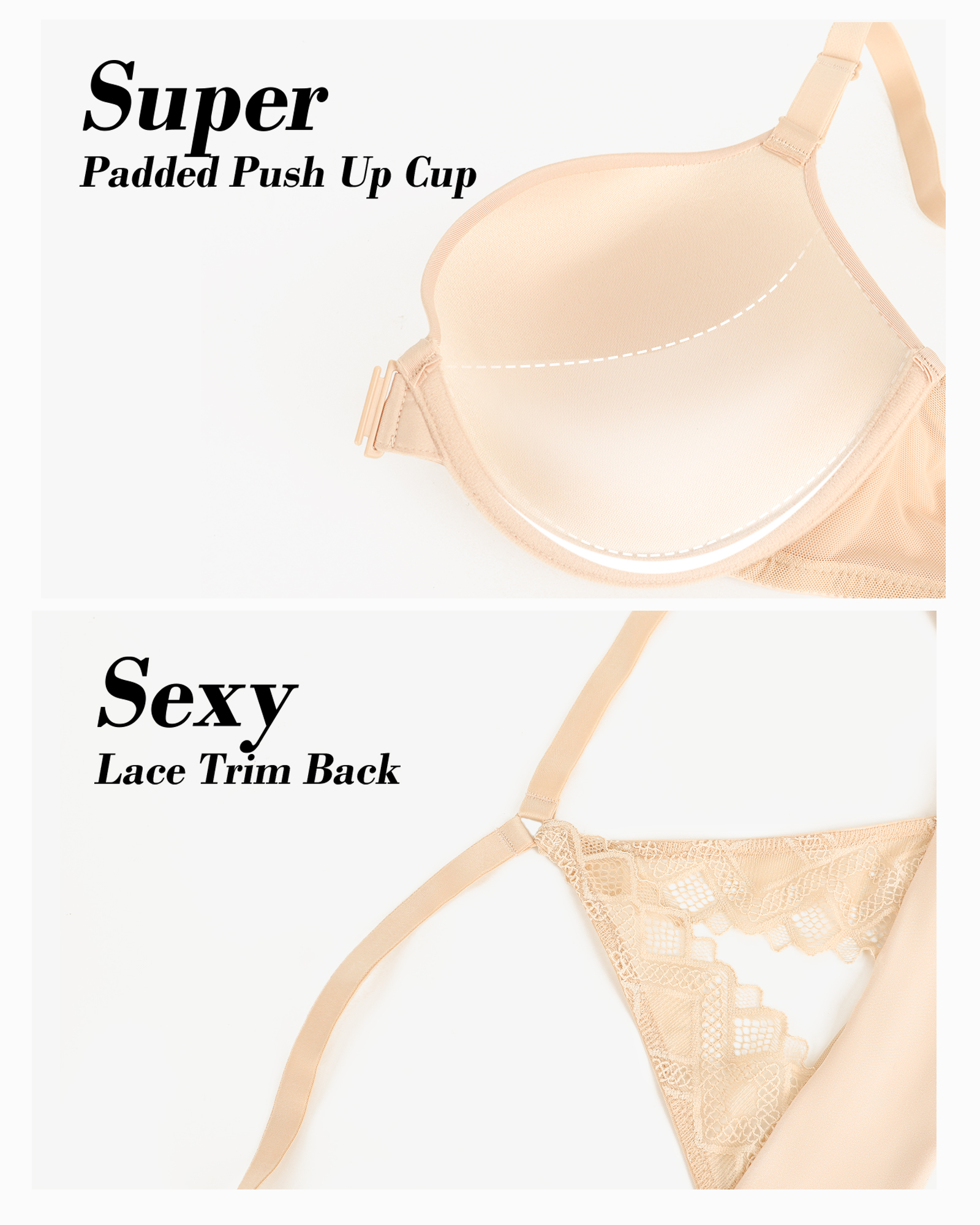 Front Closure Push Up Padded Seamless Lace Racerback Underwire Bra