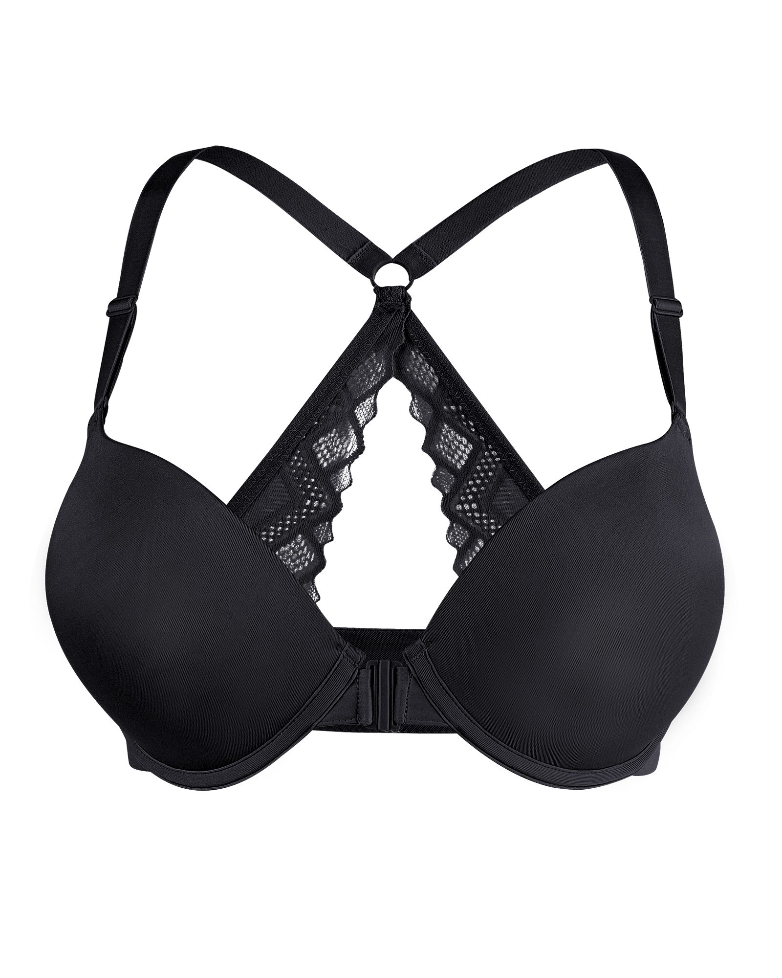 Front Closure Push Up Padded Seamless Lace Racerback Underwire Bra
