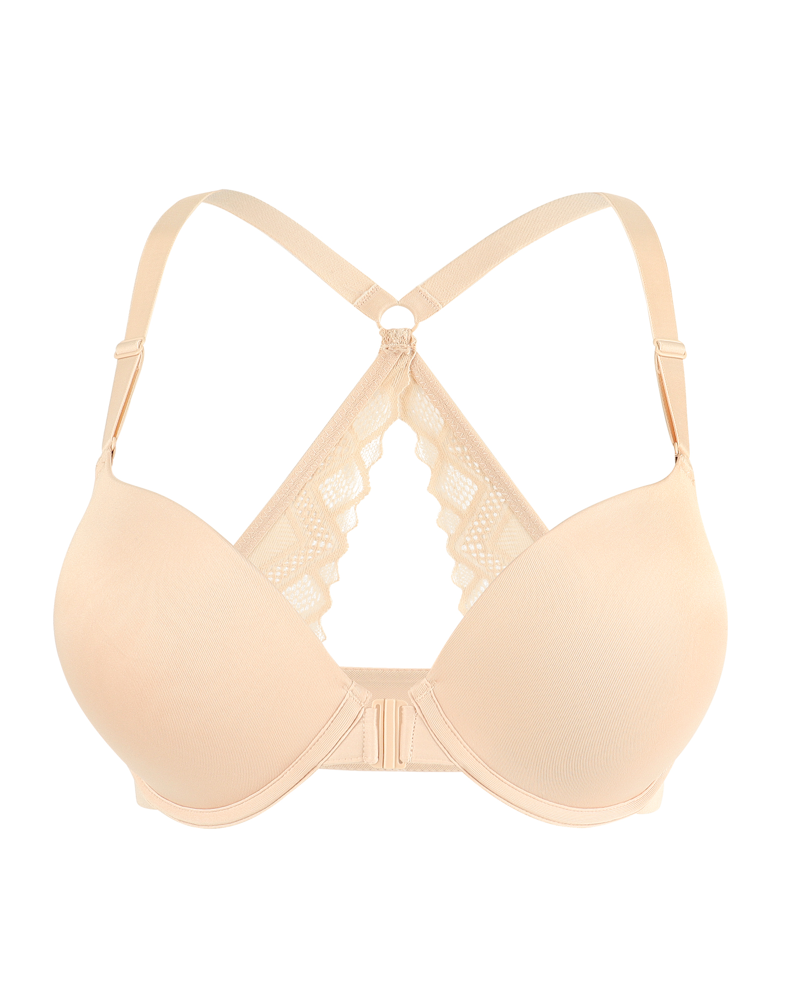 Front Closure Push Up Padded Seamless Lace Racerback Underwire Bra