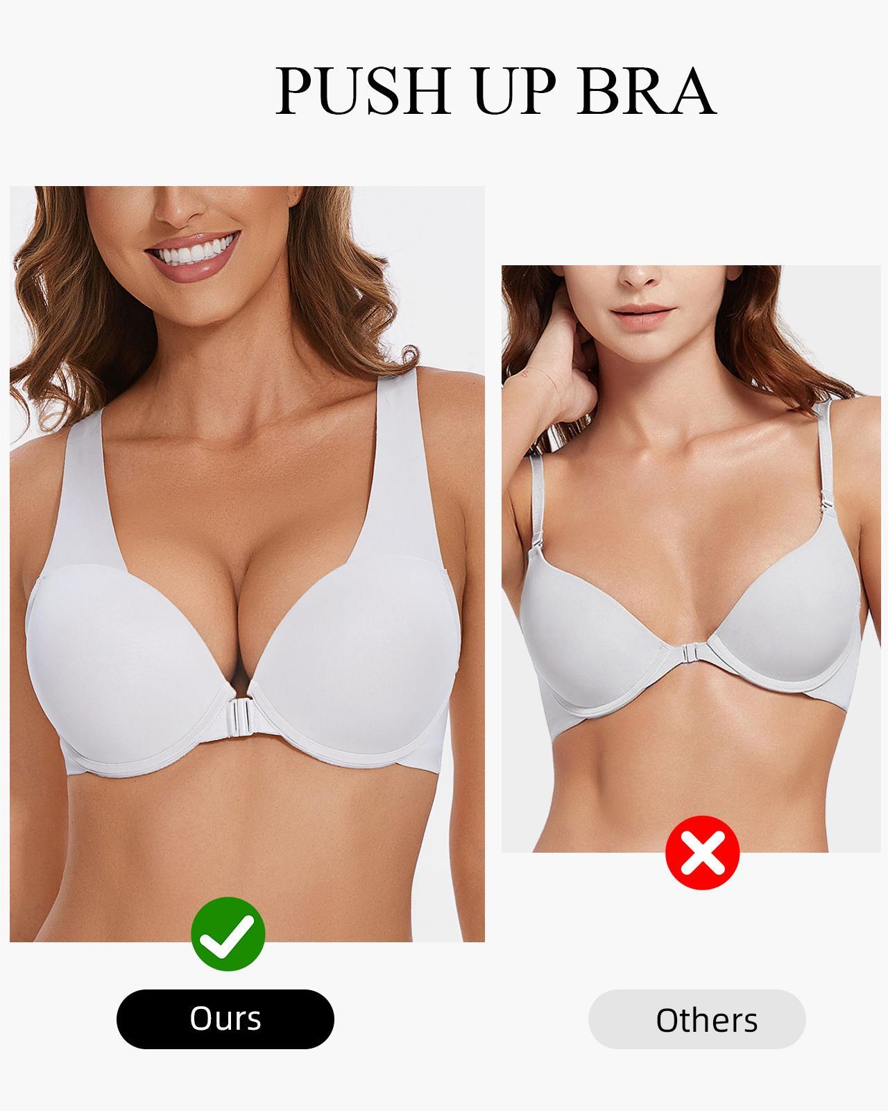 Front Closure Push Up Padded Wide Straps Racerback Seamless Underwire Bra