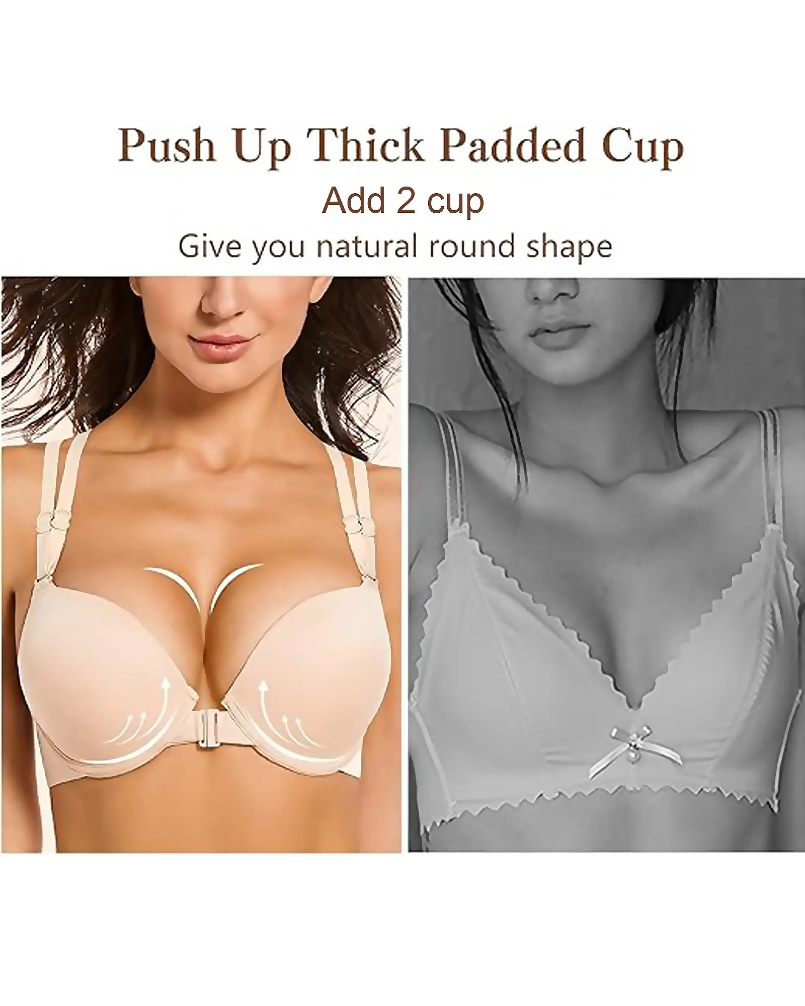Front Closure Push Up Padded Seamless Thin Straps Criss-Cross Back Underwire Bra