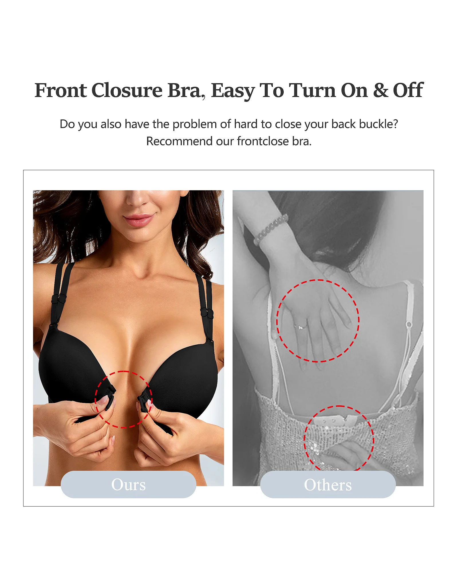Front Closure Push Up Padded Seamless Thin Straps Criss-Cross Back Underwire Bra