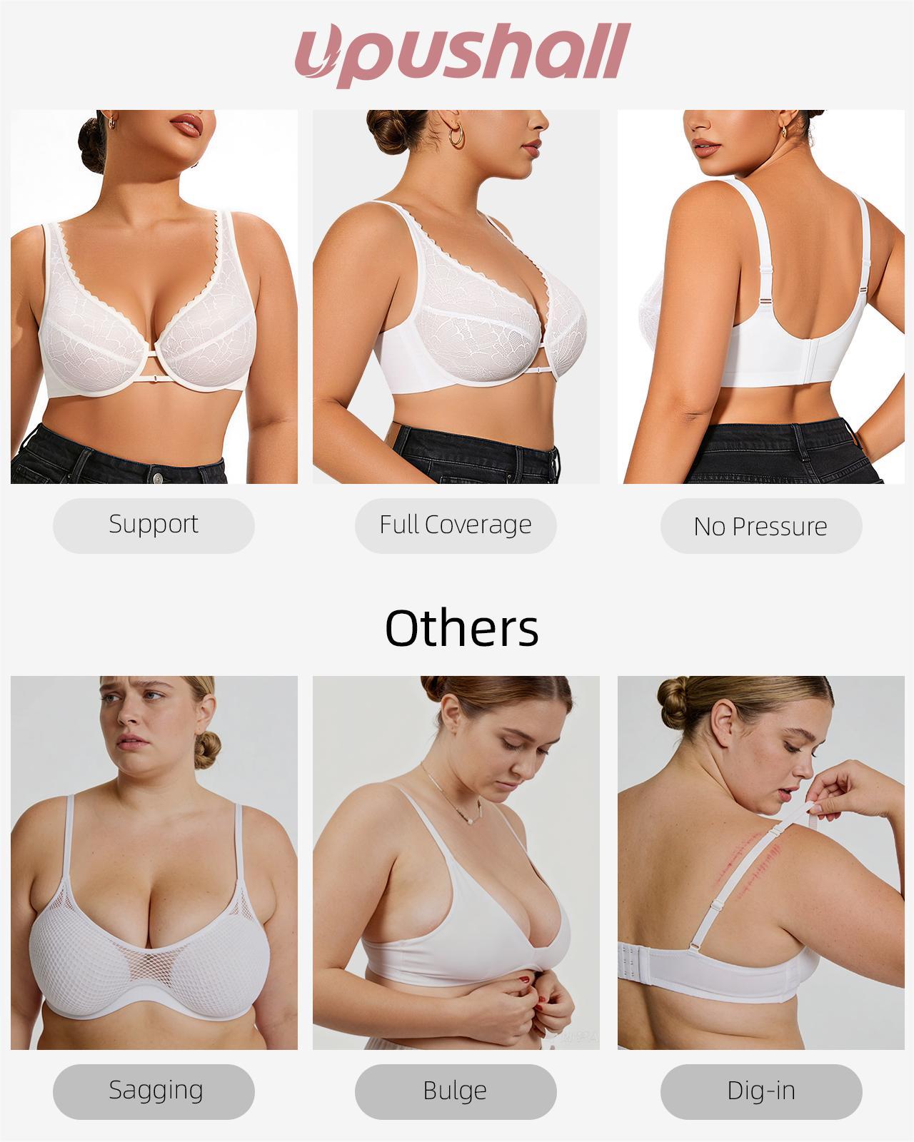 Sheer Mesh And Lace Full Coverage Plunge Unlined Underwire Bra