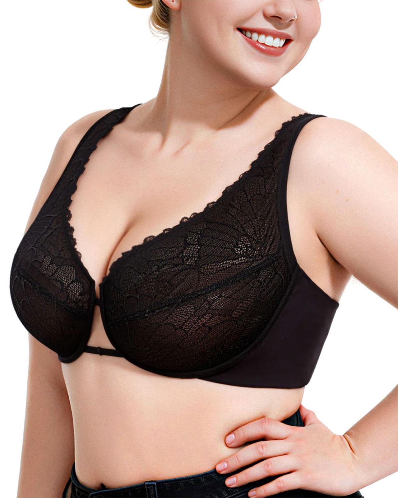 Sheer Mesh And Lace Full Coverage Plunge Unlined Underwire Bra