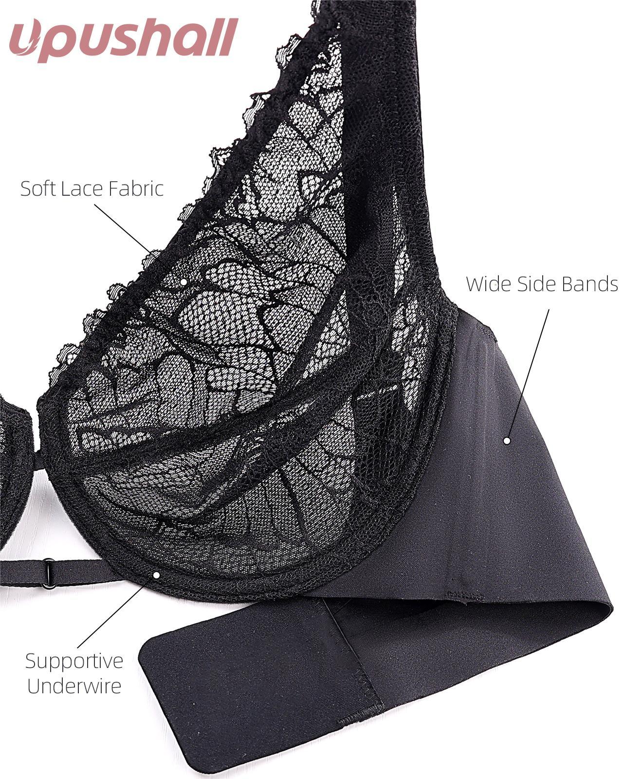 Sheer Mesh And Lace Full Coverage Plunge Unlined Underwire Bra