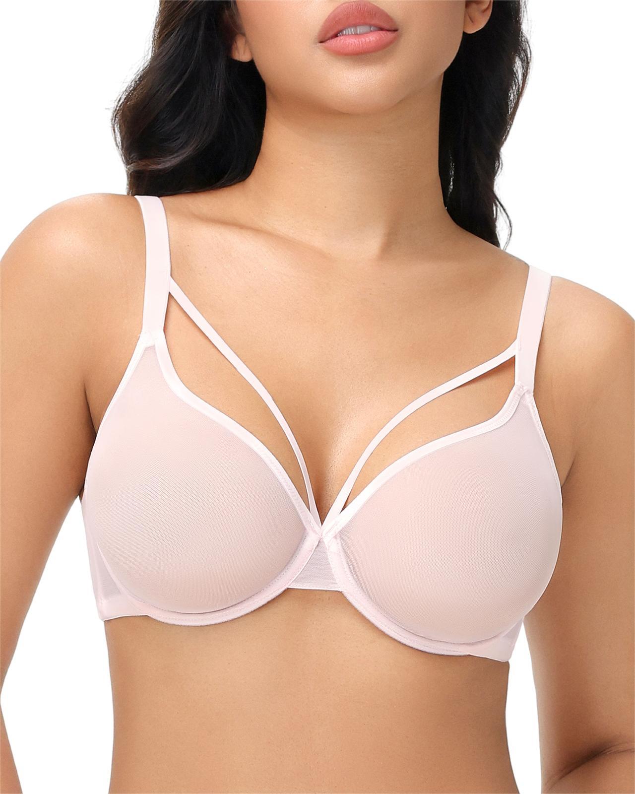 Sexy Plunge Unlined Mesh Underwire Sheer Minimizer Comfortable Bra