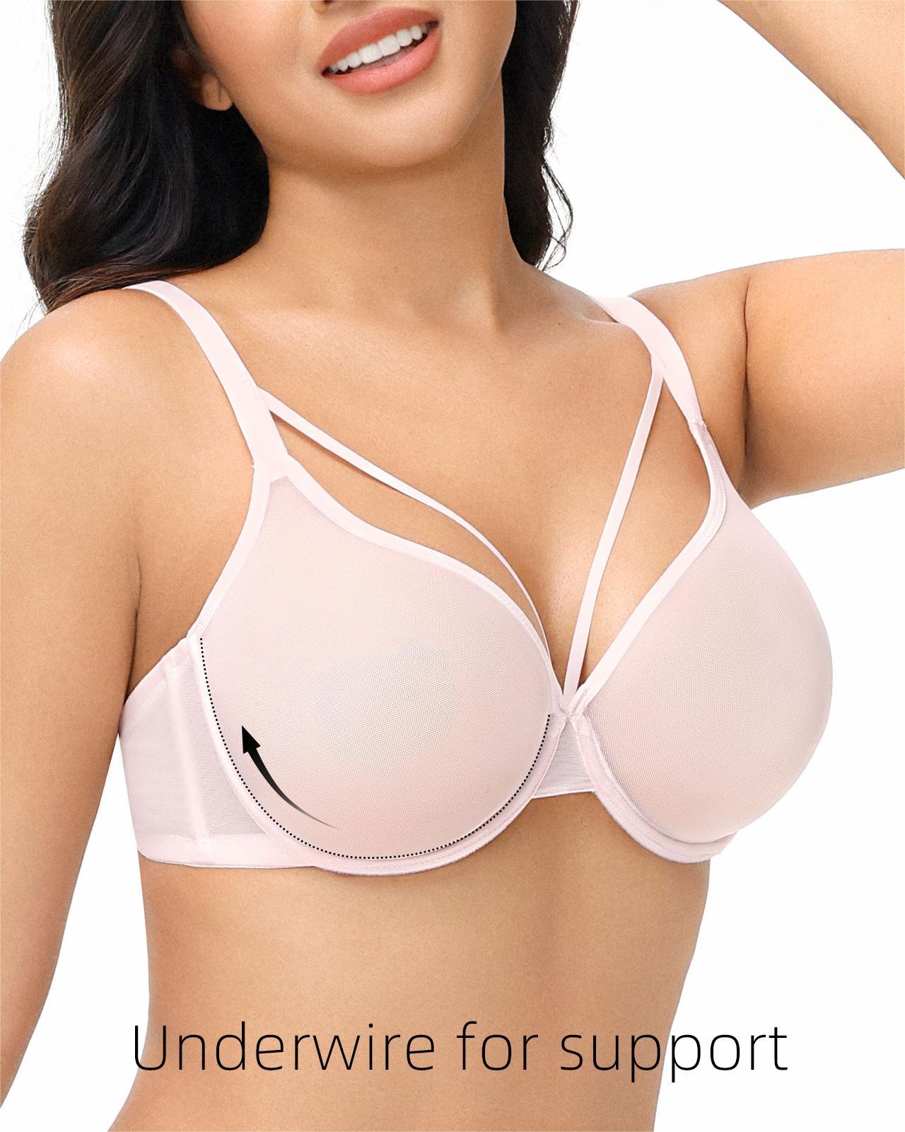 Sexy Plunge Unlined Mesh Underwire Sheer Minimizer Comfortable Bra