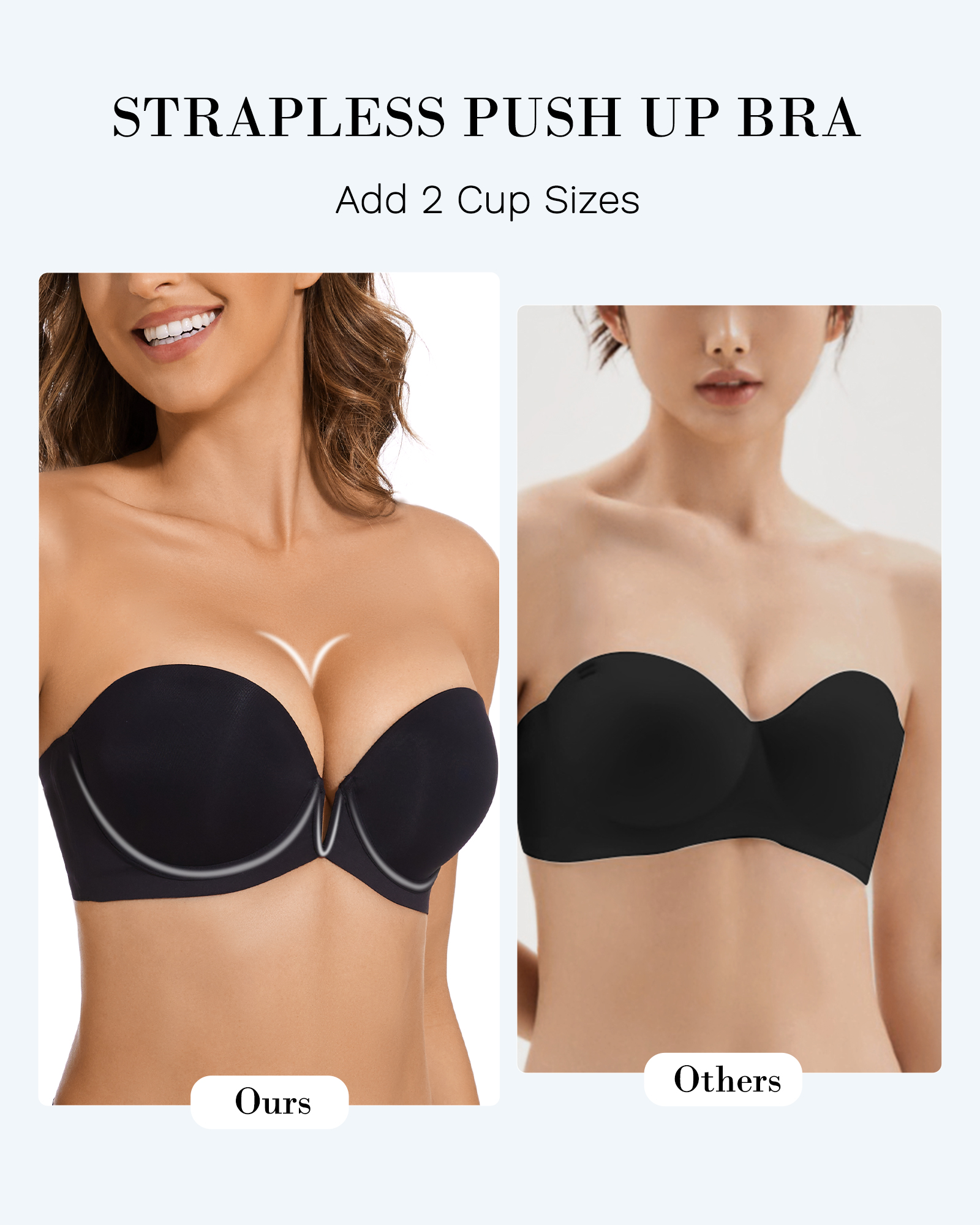 Strapless Padded Push Up Non Slip Deep V Plunge Underwire Bras