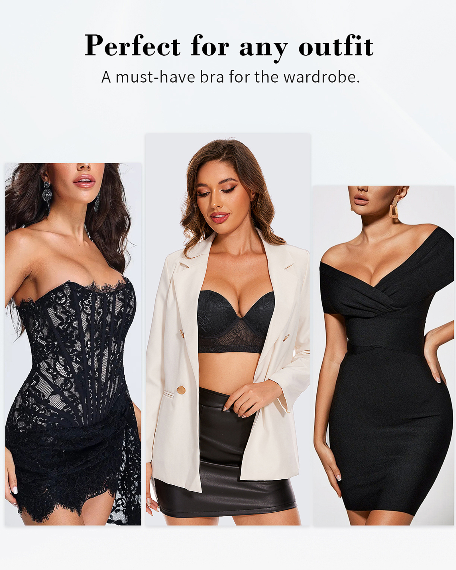 Longline Strapless Push Up Bras for Women Ultra Padded Uplift Multiway Lace Corset Bra with Underwire Support