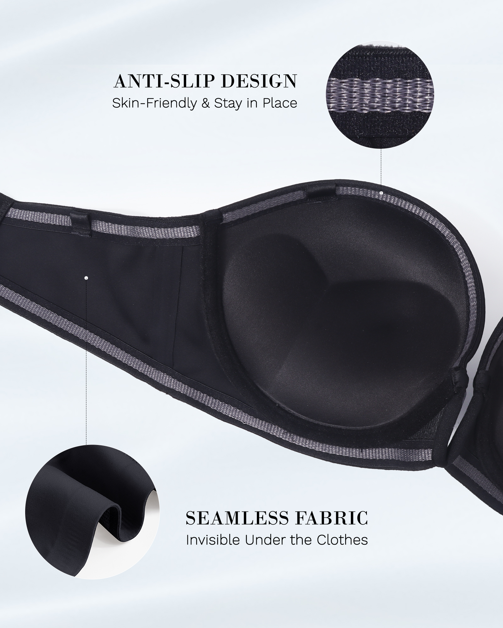 Strapless Padded Push Up Non Slip Deep V Plunge Underwire Bras