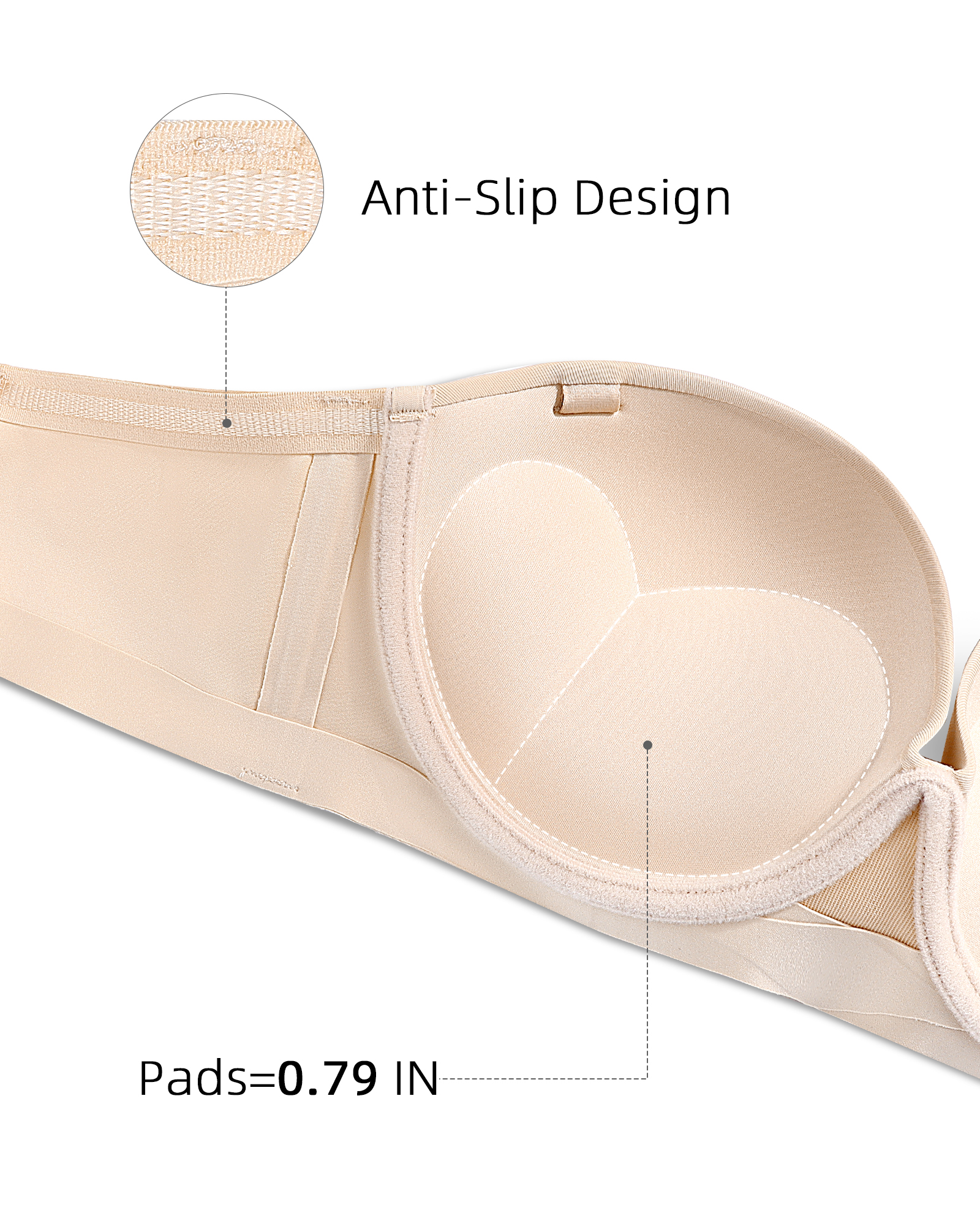 Strapless Push Up Thick Padded Balconette Seamless Convertible Bra