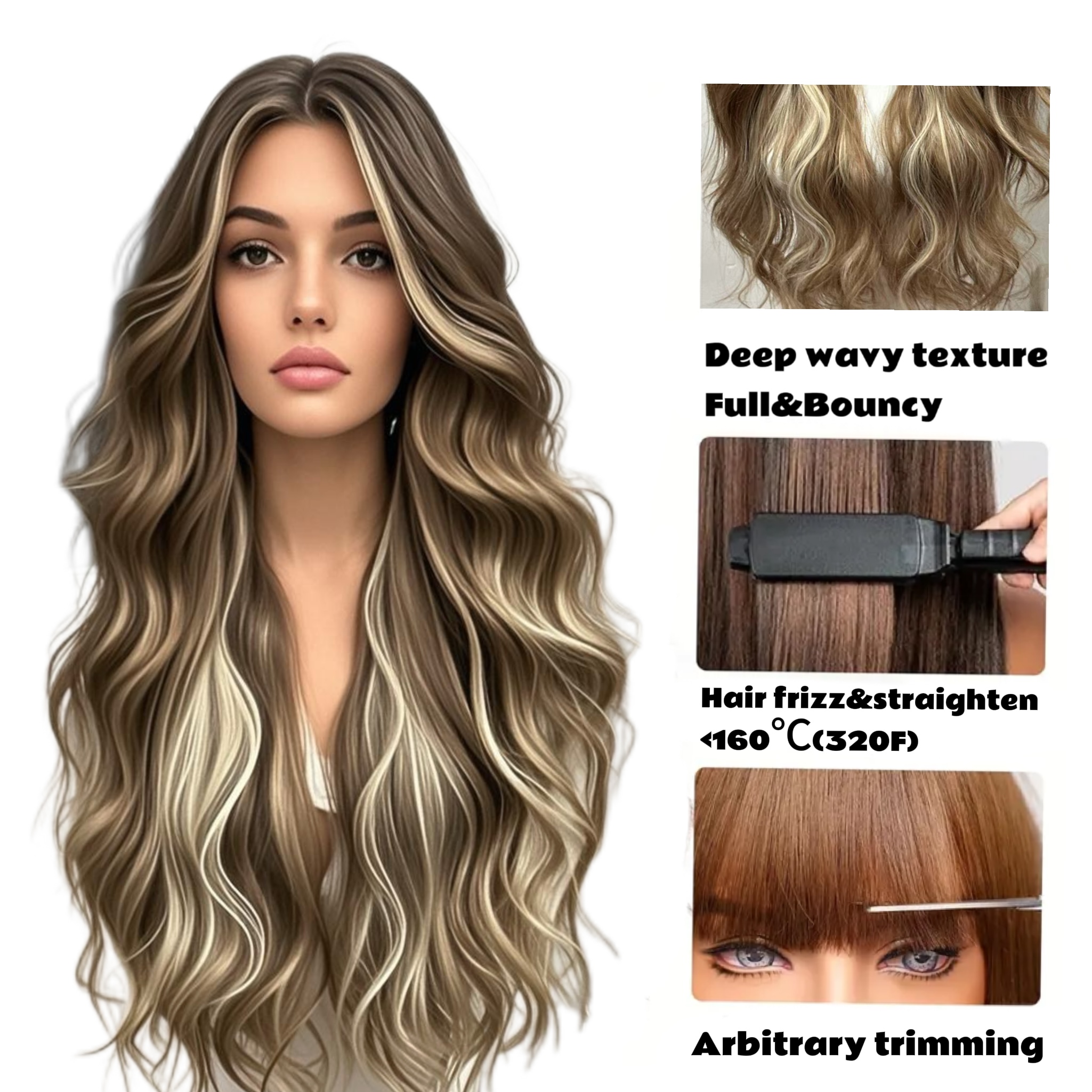 Stunning Long Wavy Brown Hair with Light Blonde Highlights – Transform Your Look