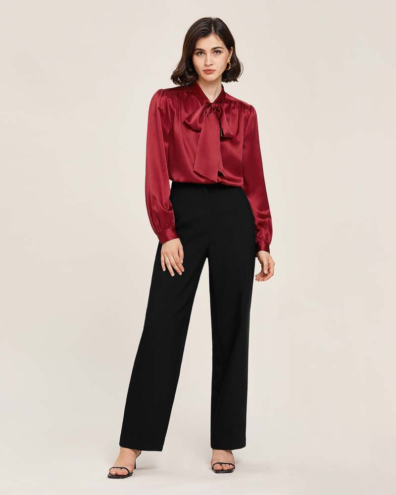 22MM Bow-tie Neck Silk Shirt – MommeSilk