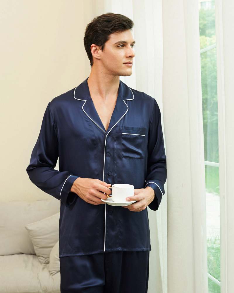 Piped Silk Pajamas For Men