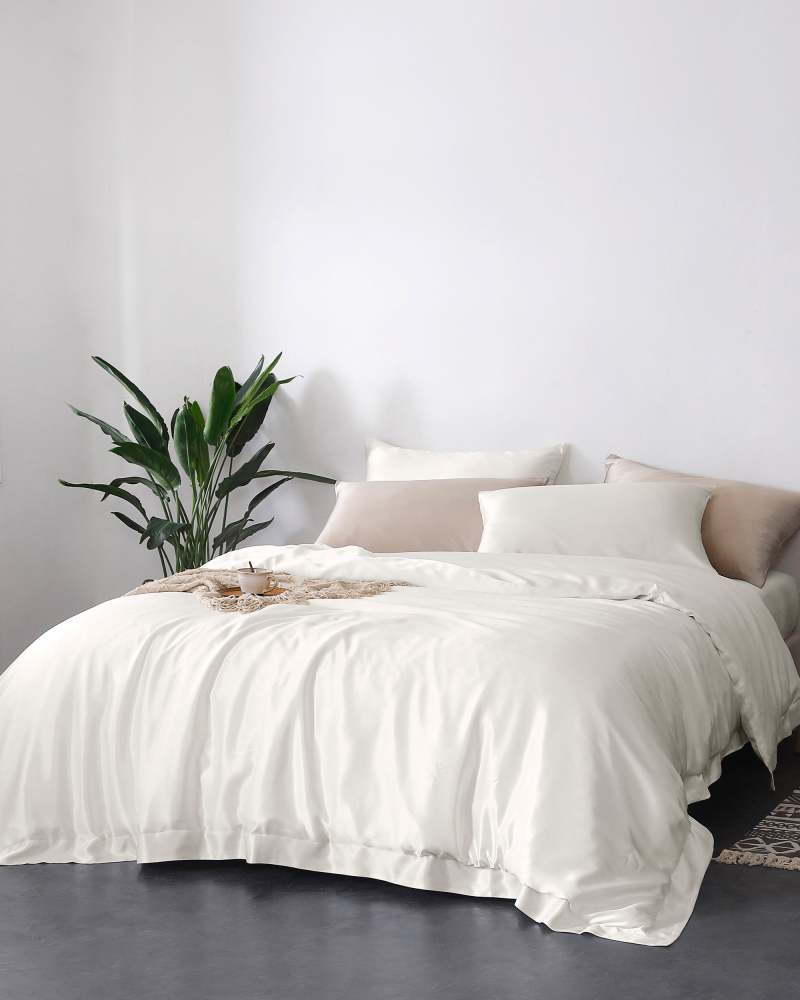 MommeSilk 22 mm 4pcs Silk Sheets Set Unisex Environmentally Friendly and Non-Toxic Ivory Twin, image size:800x1000