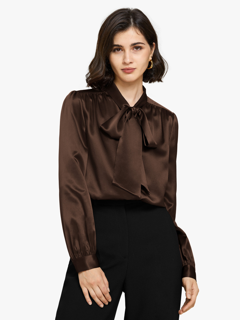 22MM Bow-tie Neck Silk Shirt – MommeSilk