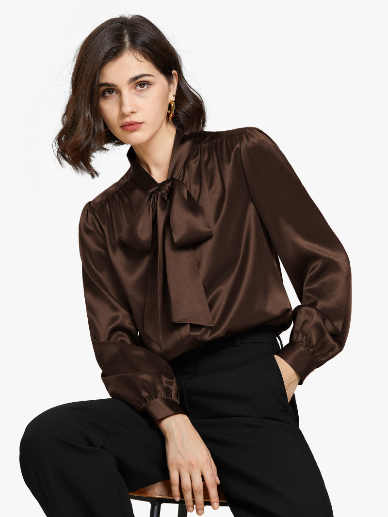 22MM Bow-tie Neck Silk Shirt – MommeSilk