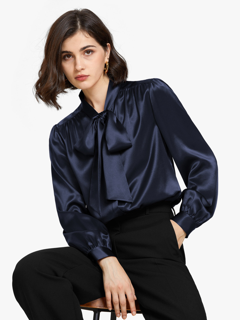 22MM Bow-tie Neck Silk Shirt – MommeSilk