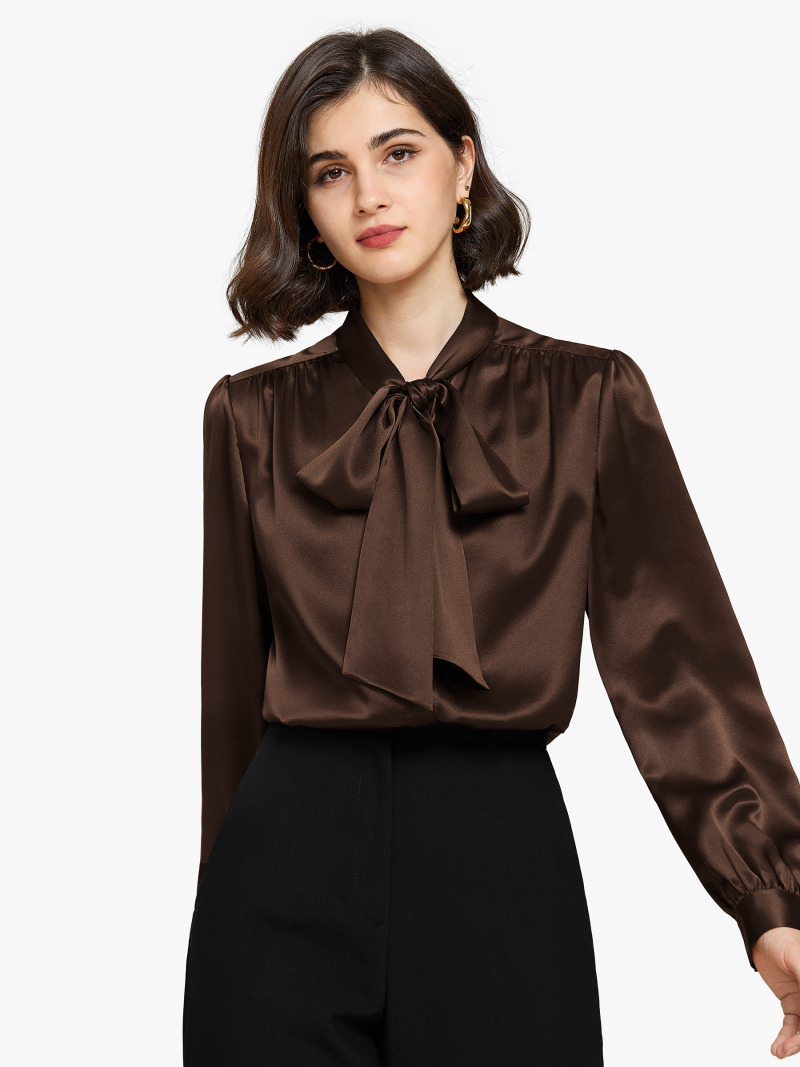 22MM Bow-tie Neck Silk Shirt – MommeSilk