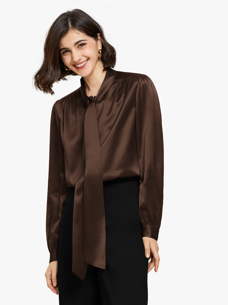 22MM Bow-tie Neck Silk Shirt – MommeSilk