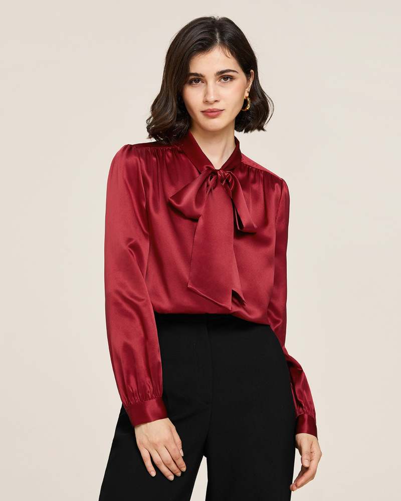 22MM Bow-tie Neck Silk Shirt – MommeSilk