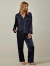Piped Silk Long Sleeve Pajama Set