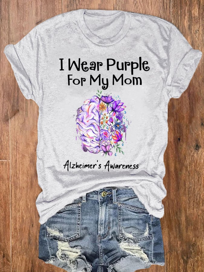 Women's I Wear Purple For My Mom Alzheimer's Awareness Tee