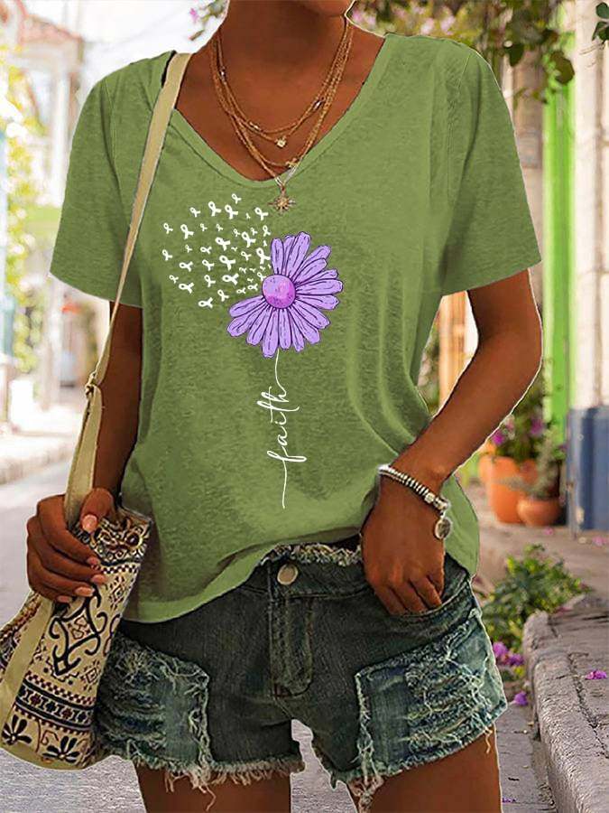 Women's Faith For A Cure Alzheimer's Awareness Fighter Supporter V-Neck Tee