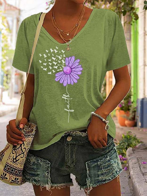Women's Faith For A Cure Alzheimer's Awareness Fighter Supporter V-Neck Tee