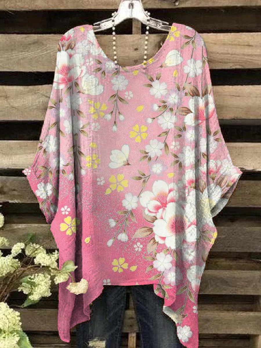 Women's Sakura Flower Abstract Pattern Design Print Top