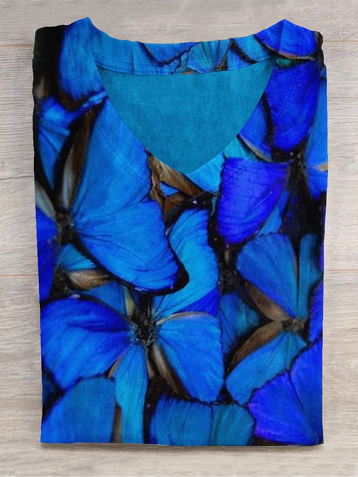 Women's Blue Butterfly Art Print Top