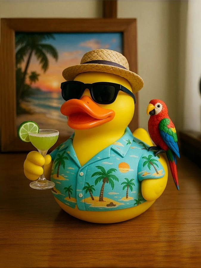 Retro Vacation Parrot Margarita Memorial Duck