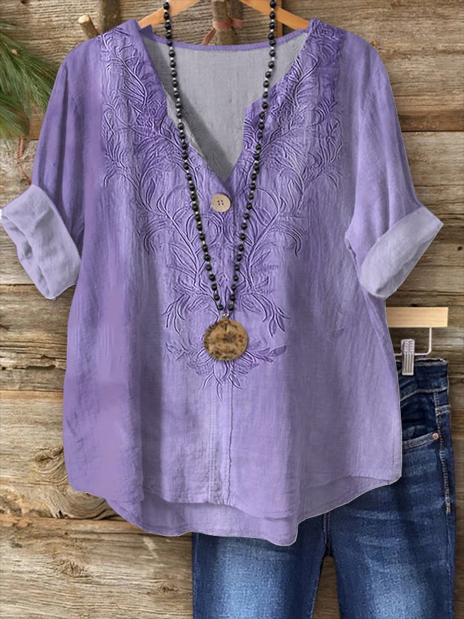 Women's Purple Art Design Print Button-Down Shirt