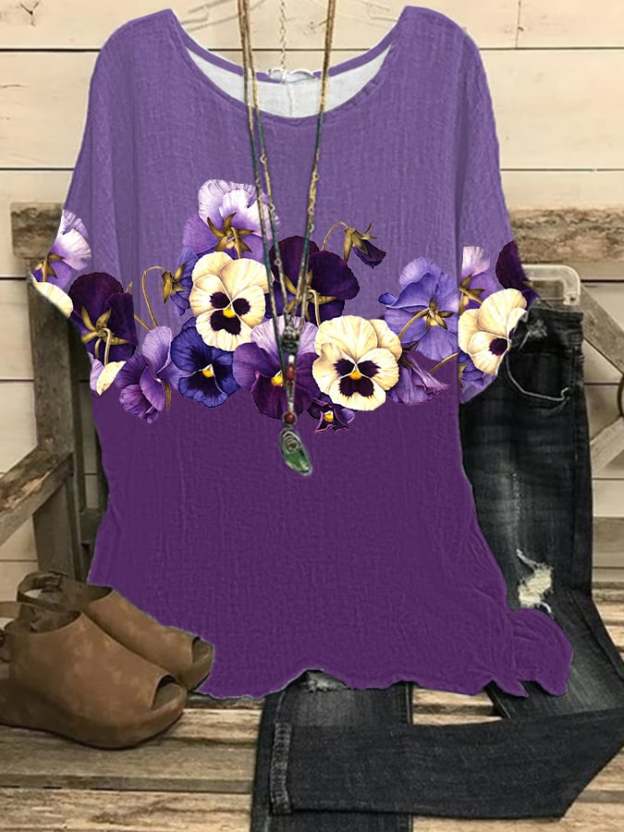 Women's Alzheimer's Purple Floral Print Top