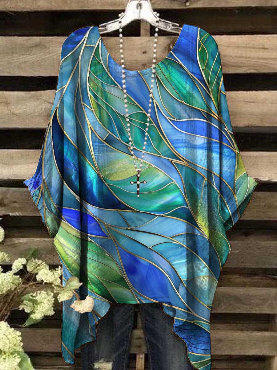 Women's Retro Glass Window Abstract Print Top
