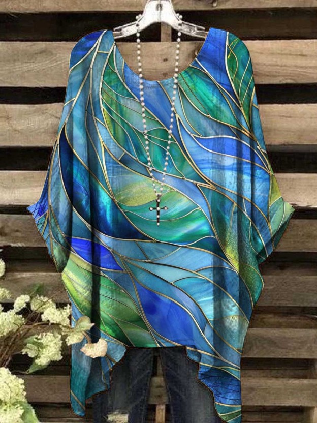Women's Retro Glass Window Abstract Print Top