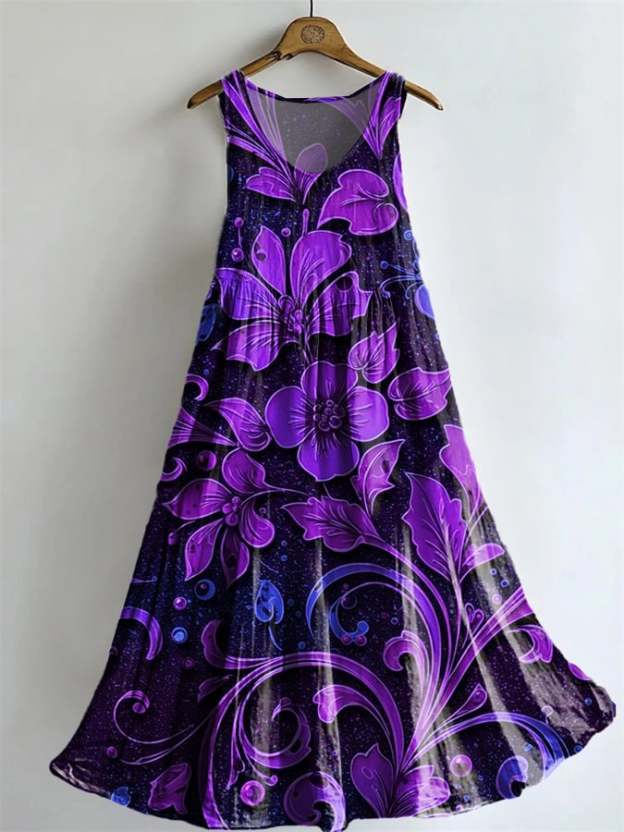 Women's Vintage Purple  Print Dress