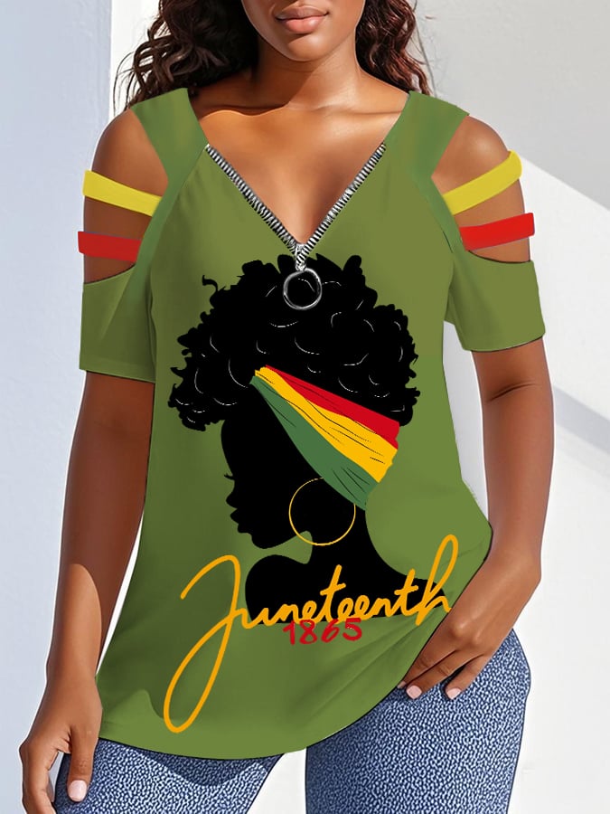 Women's Black Juneteenth Print T-Shirt