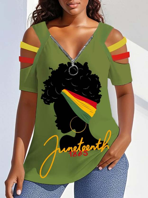 Women's Black Juneteenth Print T-Shirt