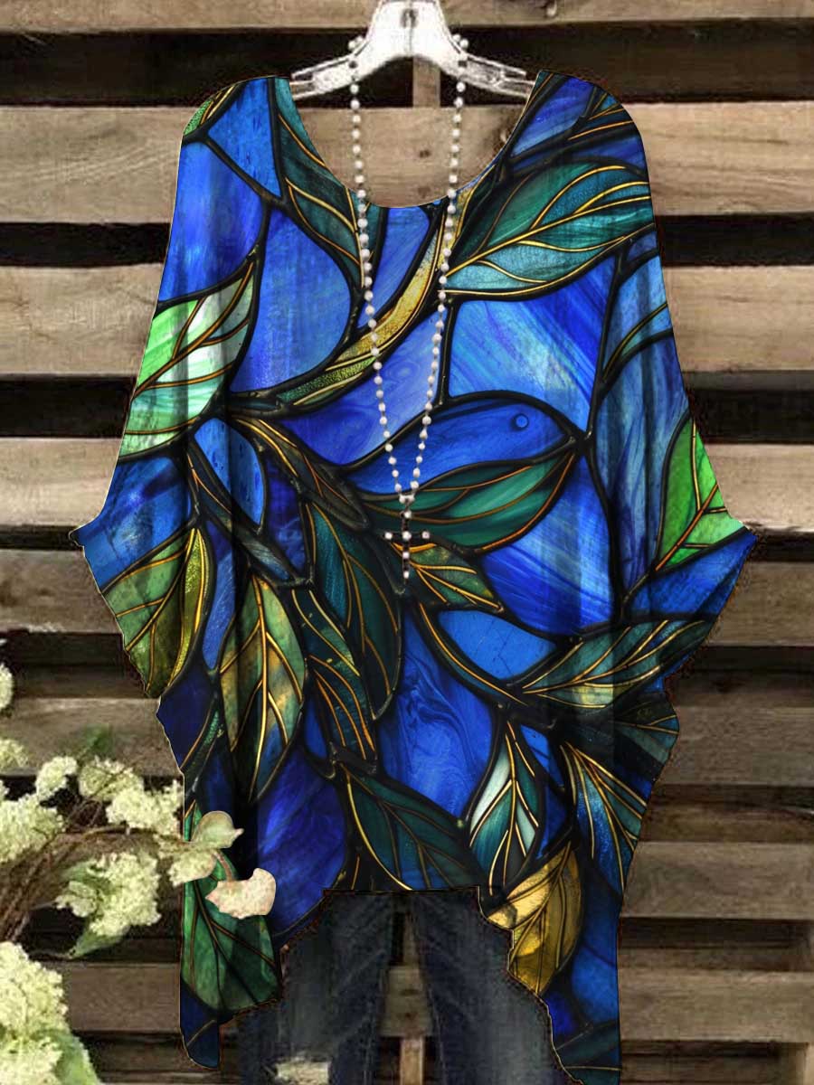 Women's Retro Glass Window Abstract Print Top