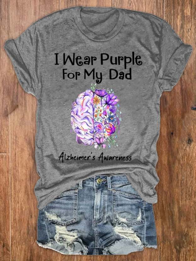 Women's I Wear Purple For My Dad Alzheimer's Awareness Tee