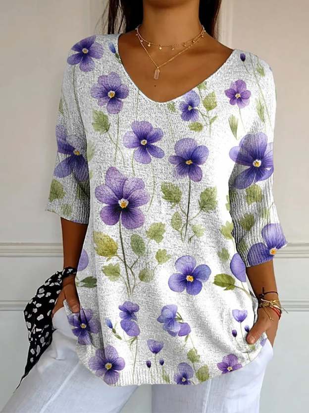 Women's Retro Purple Floral Print Shirt
