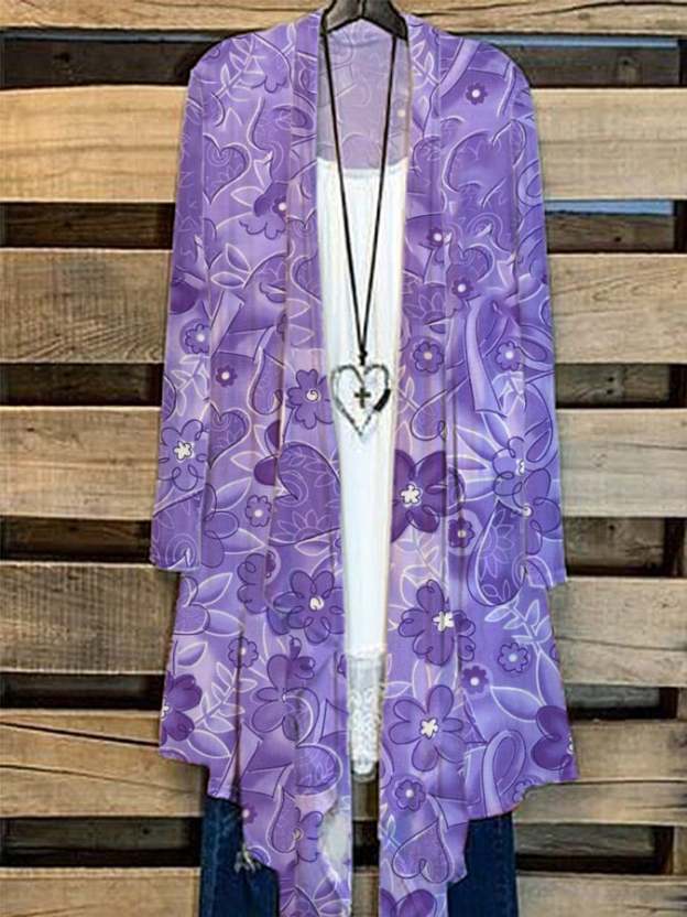 Women's Alzheimers Floral Print Casual Cardigan