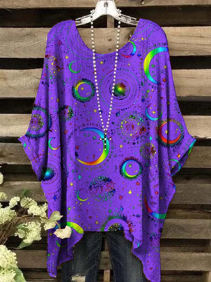 Women's Colorful Moon and Sun Print Top