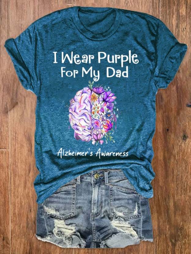 Women's I Wear Purple For My Dad Alzheimer's Awareness Tee