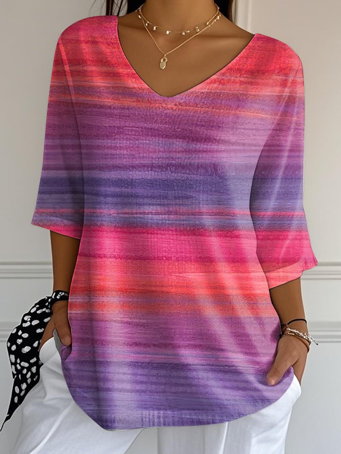 Women's Casual Purple Gradient Art Bubble Wrinkle Top