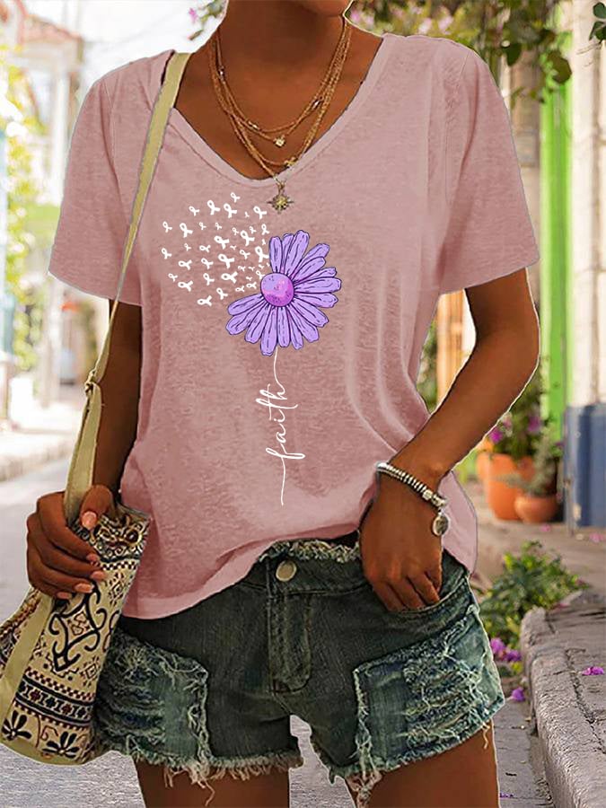 Women's Faith For A Cure Alzheimer's Awareness Fighter Supporter V-Neck Tee